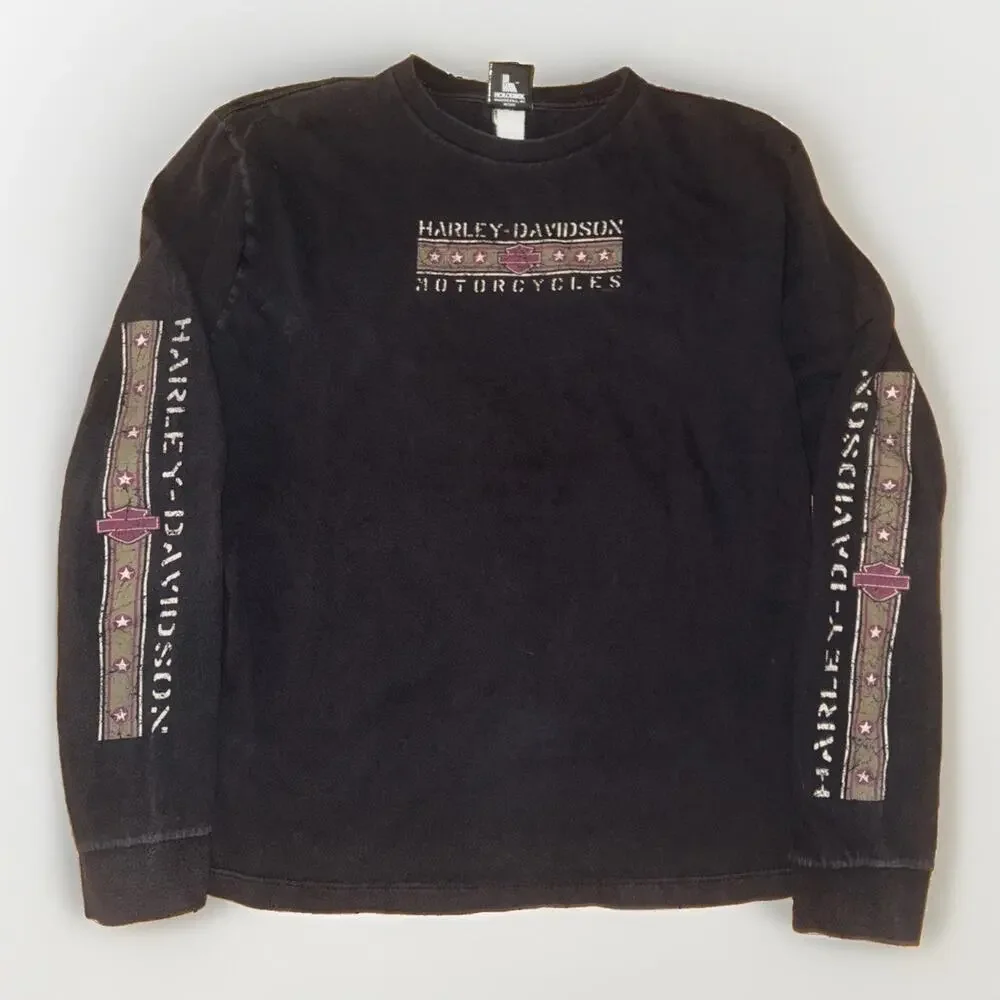Harley-Davidson Long Sleeve Shirt Mens XL Black Double Sided Tee 21x27